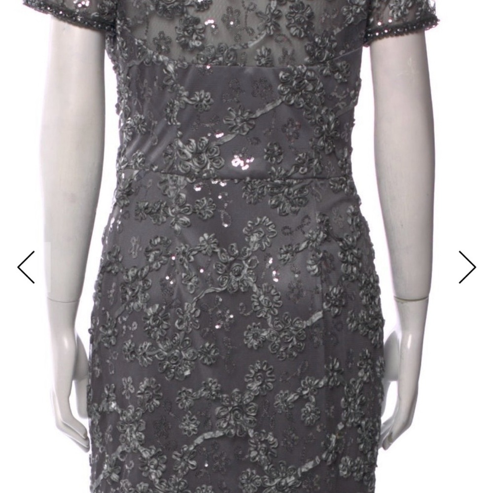 Sue Wong Charcoal Floral Embellished Midi Dress